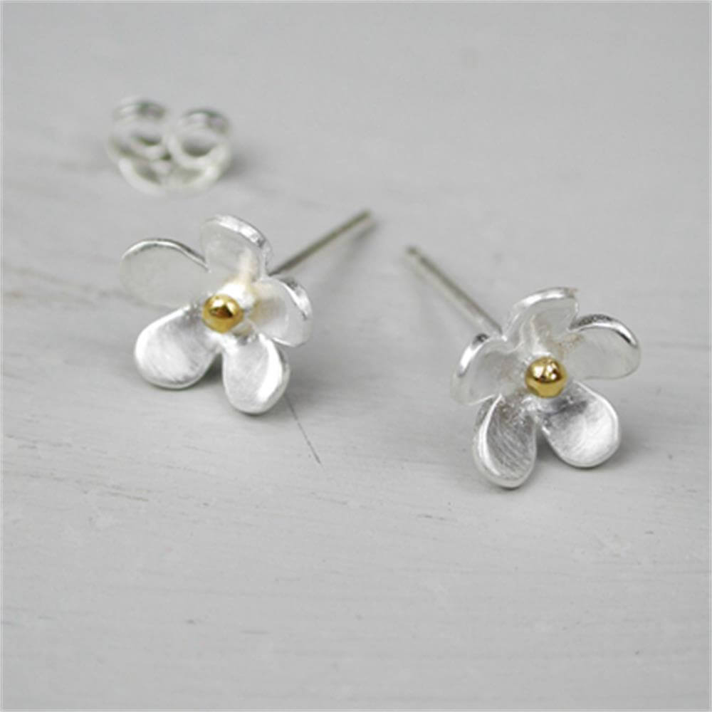 Peace of Mind Matt Silver Flower Earring Gold Plate
